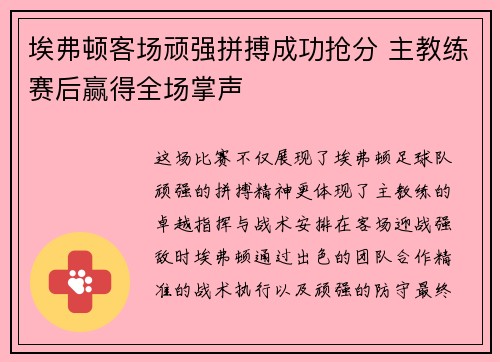 埃弗顿客场顽强拼搏成功抢分 主教练赛后赢得全场掌声